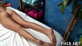 Hot eighteen teen gets raw massage with oiled body