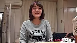 Cute Japanese teen worships big cock for creampie POV