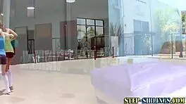 Busty stepsis gives oral to her lesbian friend in HD.