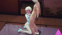 Elsa Frozen Receives Blowjob Handjob and Cumshot