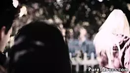 Teen tribs intensely with sapphic MILF outdoors.