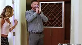 Step daddy fucks step sisters on cam hardcore