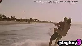 Classy ladies frolic in a sensuous surfing experience wearing nothing at all except for being beautiful