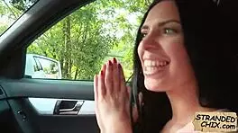 Pretty young hitchhiker gets picked up and pleasure with the hot teen Kira Queen