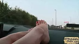 Pretty young hitchhiker gets picked up and pleasure with the hot teen Kira Queen