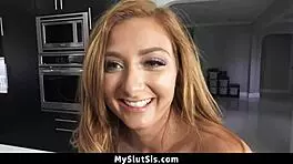 stepsisters compete to fuck stepbrother better in tight threesome