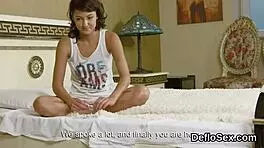 Exciting girl fingers her soft vagina until cumming in close-up