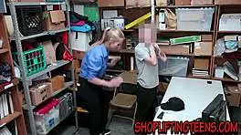 Did you see blonde security get spunked on tits? Caught in hardcore act!