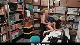 Schoolgirl steals clothing and is detained by security, she then sleeps with guard
