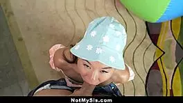 perv stepbro convinces tiny stepsister kimmy kimm to play with his big balls