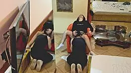 Cam caught university friends boy eating hot brunette's shaved pussy in public.