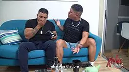 Two guys fuck petite 18+ redhead in living room 😏