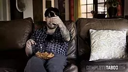 I cum in teen's mouth during taboo threeway with blowjob and masturbation