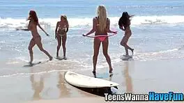 threeway teens getting facialized at party