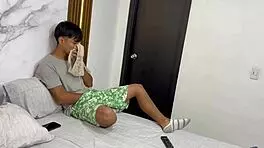 My stepsister’s ass is wet and she finds me rubbing one out with her frillies, we fuck her ass hard until I cum inside her
