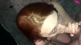 Amateur teen spits and sucks on cock close-up