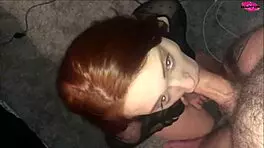 Amateur teen spits and sucks on cock close-up