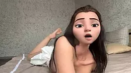 Cartoon girl feels pleasure masturbating with dildo