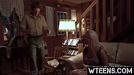 Blonde Teen's Shaved Pussy Banged From Behind