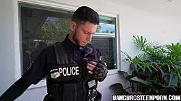 Horny Teen Sucks Police Officer's Big Cock At Work