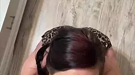 Big booty white girl blows the plumber and rides his dick before he cums in her mouth and she swallows