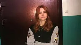 redhead girl sucked in stairwell while parents home, horny monster cock