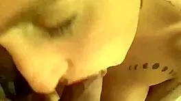 Redhead teen sucks cock after party for facial.