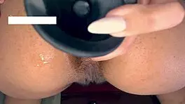 Big ass Latina petite masturbates with dildo in anal close-up 😈