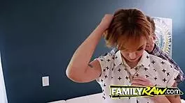 Blonde slut rejects the bible to fuck with nerd