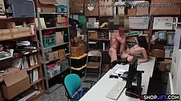 Skinny teen caught shoplifting at the office, negotiates her freedom