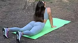 teen girl deepthroats big cock during yoga in park