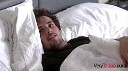 Old man fucks his wife while the young man performs oral sex on his stepfather