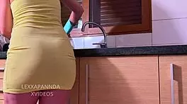 Intriguing how boyfriend surprises stepsister while I wash dishes in kitchen