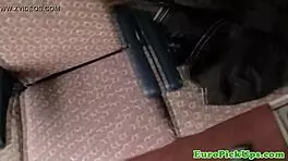 brunette slut swallowing cum in public pov blowjob.