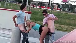 public gangbang with cute blonde teen 😍