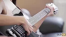 old guy stretches fragile minx on daybed every way