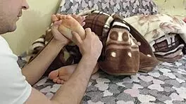 step sister gives blowjob while indulging in hot foot fetish