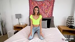 Natalia Nix, a hot nude teen with great curves, has sex in an interview session video