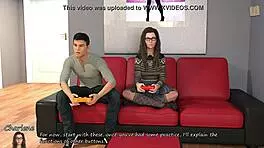City; Young, red-headed Jessy talking to John about their budget