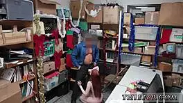 The cute petite brunette was arrested for theft, but the old cop had other plans in the station