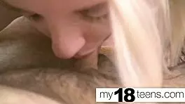 Teen deepthroats father's friend in homemade video.