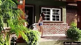 Pretty Teen Kissed Sensually Outdoors