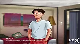 Summertime saga babe reveals her tits.