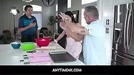 Two naked British Porno teenagers Alex Coal and Marcus London in hot kitchen 4K scene