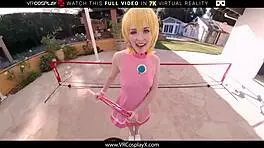 Princess Peach Cosplay this time inserting young Lilly Bell enjoying Mario tennis parody hardcore
