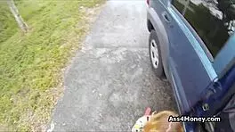 Perky Blonde Amateur Gets Paid For Outdoor Public Blowjob In POV.