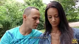 Hunt4k captures intense outdoor sex with a graceful brunette babe for cash