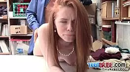 ella takes officer's cock in office blowjob scene