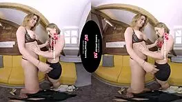 Young girl gets screwed by a shemale in heels in VR