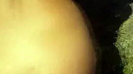 brunette girlfriend gets fucked doggystyle outdoor with boobs bent over